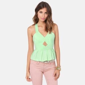 Reverse for Lulus Mint Green Cutout Bow Peplum Sleeveless Top Womens L